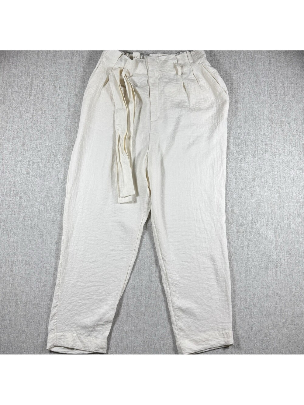 A New Day Women’s Pants Size L Cream Tie Waist High Rise Tapered NWT